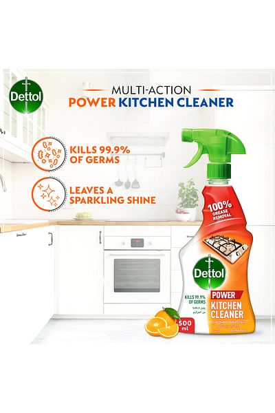 Dettol Kitchen Cleaner Spray Bottle, Orange Scent, 500 ml