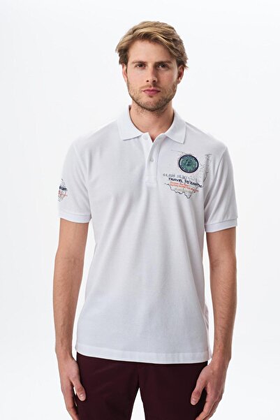 Arma Ar-Ma Men's Polo Collar T-Shirt with Text Print Regular Fit Double Colla...