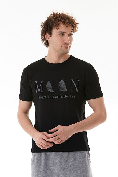 Fulla Moda Μπλουζάκι με λαιμόκοψη με στάμπα Moon Text and Moon