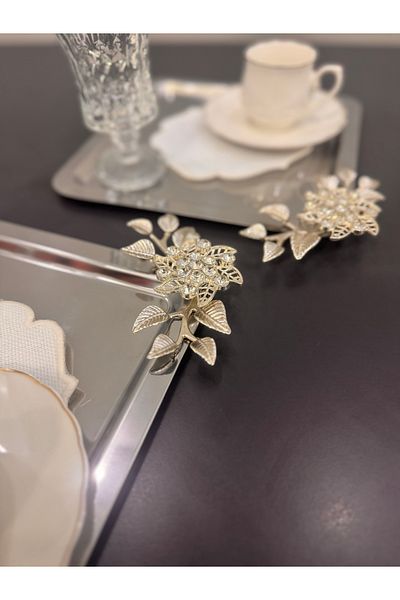 Abant 2 Piece Square Stainless Leaf Brooch Motif Presentation Tray