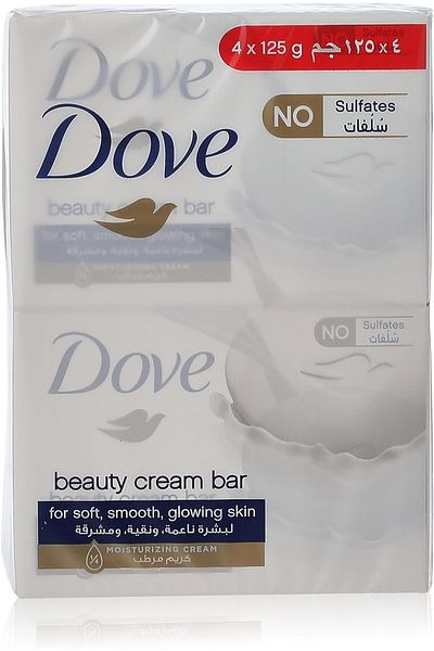 Dove Moisturising Soap Bar for all skin types, With moisturising cream, 125g (Pack of 4)