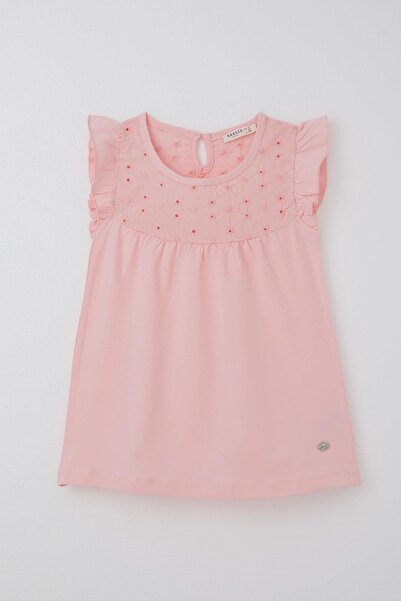 Breeze Tricou pentru fetiță cu volane brodate 4-8 ani, somon