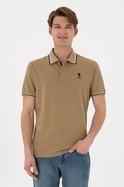 U.S. Polo Assn. Мъжка тениска с поло яка в цвят каки, стандартна кройка, 50306011-VR027
