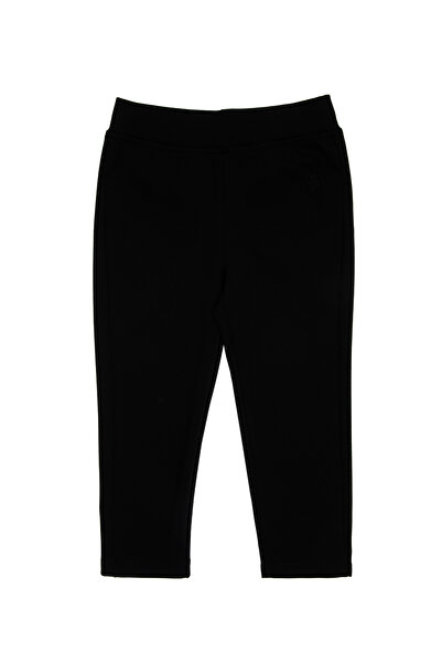 U.S. Polo Assn. Kız Çocuk Siyah 3/4 Boy İnterlok Tayt 50306792-VR046