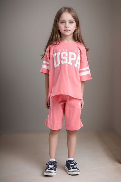 U.S. Polo Assn. Îmbrăcăminte pentru fete 100% bumbac Tricou și pantaloni scurți USPA Set două piese US01.LL.01.P4.O018