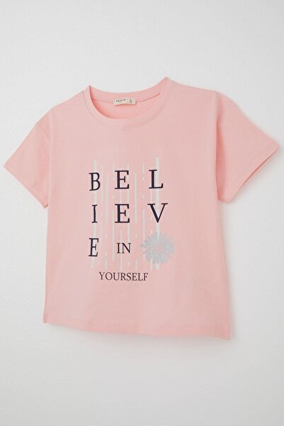 Breeze T-Shirt Crop Slogan για κορίτσια με λουλουδάτο εμπριμέ 9-14 ετών, ροζ