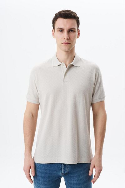 Arma Ανδρικό μπλουζάκι μπεζ Basic Regular Fit Jacquard Single Jersey Polo Neck T-shirt Y 29374356402