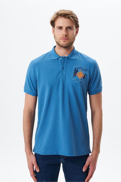 Arma Tricou albastru pentru bărbați, cu croială normală, imprimat, 100% bumbac, cu gât polo, Y 29374356202