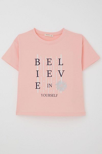 Breeze Tricou pentru fete Crop Slogan Tematic Floral Imprimat Vârsta 9-14, Somon