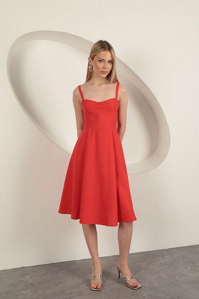 bayansepeti New Season Women's Strap Detailed Zippered Women's Midi Dress 25Gly001