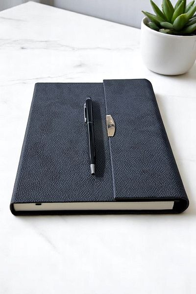 Nesnel Gift Черен кожен дневник с магнитно покритие - черен сензорен химикал за подарък