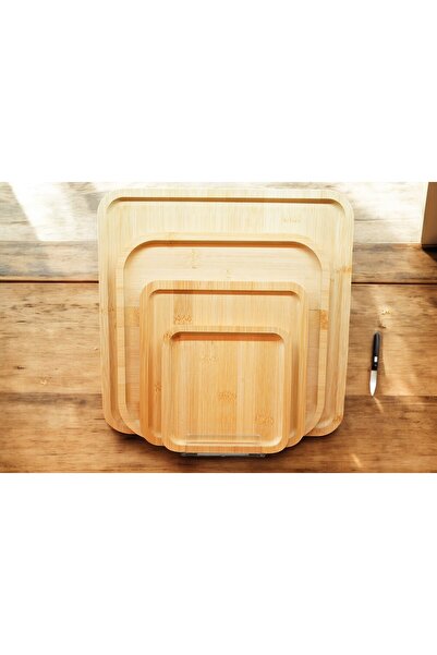 Kuka Bambu Yemek Servis Kare Sunumluk 4'lü Set 30-25-20-15