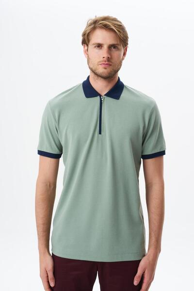 Arma Ar-Ma Men's Polo Collar T-Shirt Without Print Basic Collar Zippered Regu...