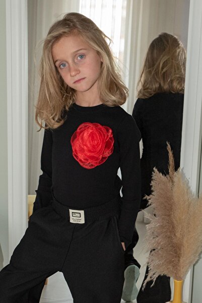 Breeze Дівчача футболка з довгими рукавами та аксесуарами у вигляді троянд, 8-14 років, чорна