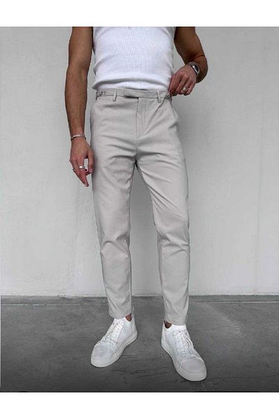 JACK CAPRİO Men's Side Button Belt Detailed Italian Cut Fabric Trousers