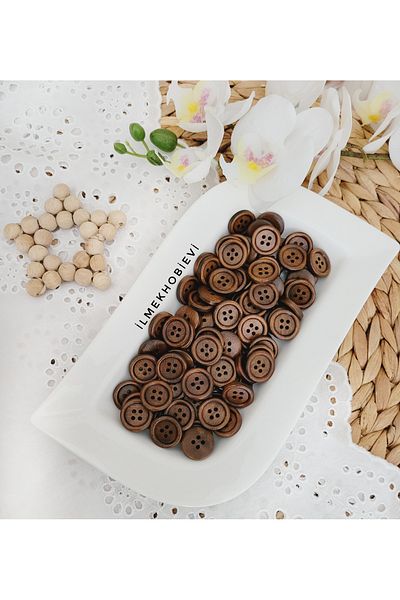 ilmekhobievi Wooden Button - Brown 17mm, 10 Pcs