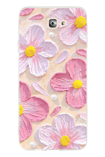 TechTree Samsung Galaxy J7 Prime Uyumlu Pembe Beyaz Çiçekler Sulu Boya Şeffaf...