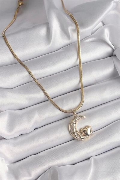 Clariss 316L Steel Gold Color Steel Italian Chain Zircon Stone Halil Figure Heart Detail Women's Necklace