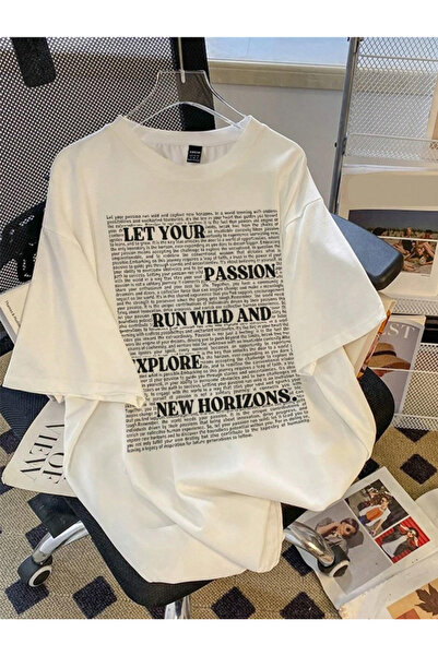 Revasser Unisex Ανδρικό/Γυναικείο πολύχρωμο μπλουζάκι με στάμπα, υπερμεγέθη β...