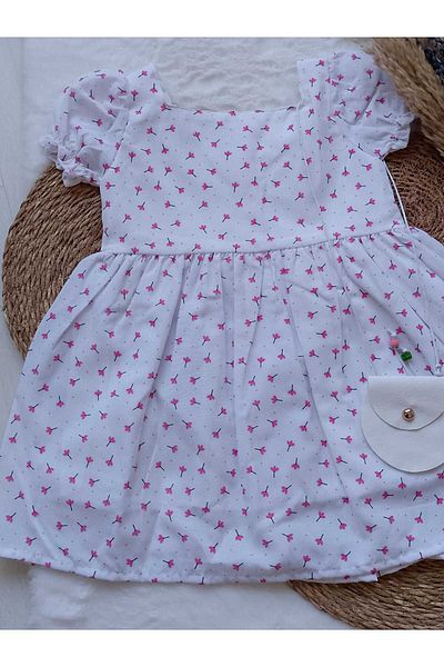 ayzen store Floral Patterned Bag Detailed Girl's Dress