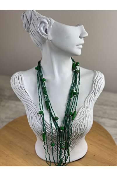 SEDEF TAKI Yeşil uzun taşlı boncuklu kolye