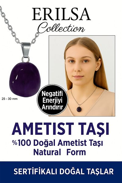Tesbih Atölyesi Certified Raw Amethyst Stone Necklace