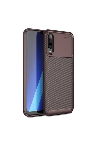 tekno grup جراب لهاتف Galaxy A70 بنمط كربون Lux Negro سيليكون بني + واقي شاشة...