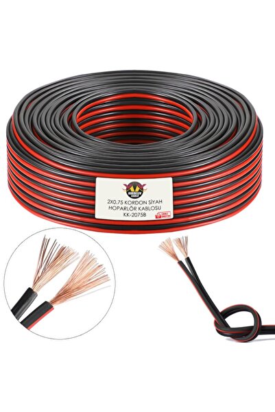 POLAXTOR Hoparlör Kablosu Kordon 2X0.75 Zayıf Akım Led Kablosu Siyah 10 Metre