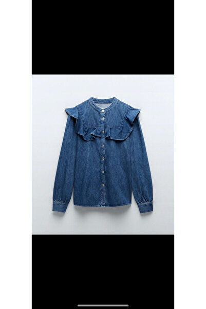 Marka Butikmayamoda Mavi Firfirli Orijinal Marka Denim Gomlek