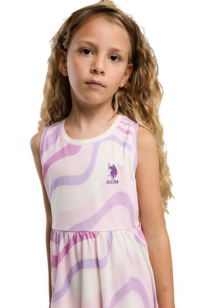 U.S. Polo Assn. U.S. Polo Girl's White Salmon Round Neck Zero Sleeve Dress Vr.Us.D20.Ç64.Y.K1