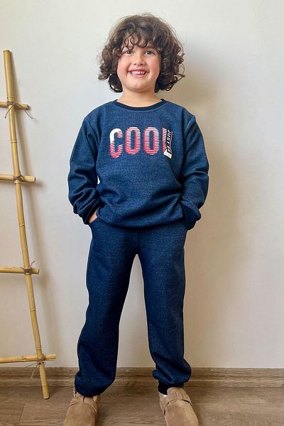 Breeze Φόρμα για αγόρια με κίνητρο με θέμα Cool Text Printed 4-8 Years, Navy Blue Melange