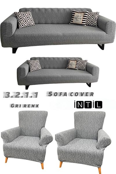 intil Stretch Elastic Flexible Washable Cotton 3+2+1+1 Jacquard Sofa Cover Set