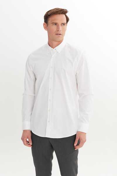 AC&Co / Altınyıldız Classics Ανδρικό λευκό 100% βαμβακερό πουκάμισο με λεπτή εφαρμογή με κουμπιά