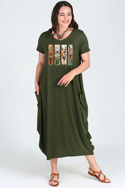 Curvy Trend Plus Size Bohemian Butterfly Printed Jumbo Short Sleeve Dress