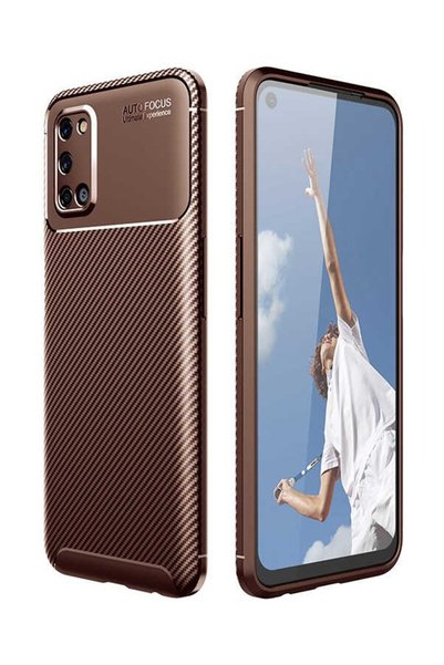 tekno grup Oppo A52 Case Carbon Patterned Lux  Silicone Brown + Ghost Screen ...