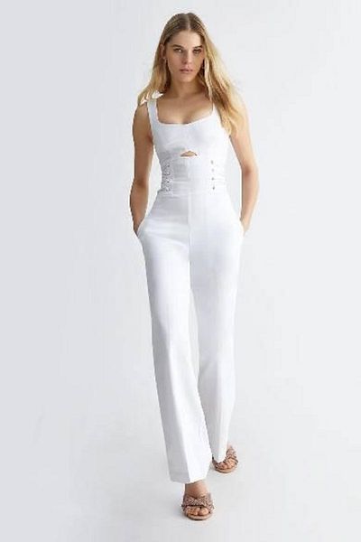 MARE BUTİK Gabardine Fabric Lycra Belly Low-Cut Side Drawstring Strap Style Jumpsuit