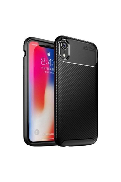 tekno grup Case for iPhone Xr Carbon Pattern Lux  Silicone Black + Ghost Screen Protector