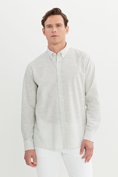 AC&Co / Altınyıldız Classics Чоловіча сорочка хакі 100% бавовна комфортного крою з розслабленим коміром на ґудзиках в смужку