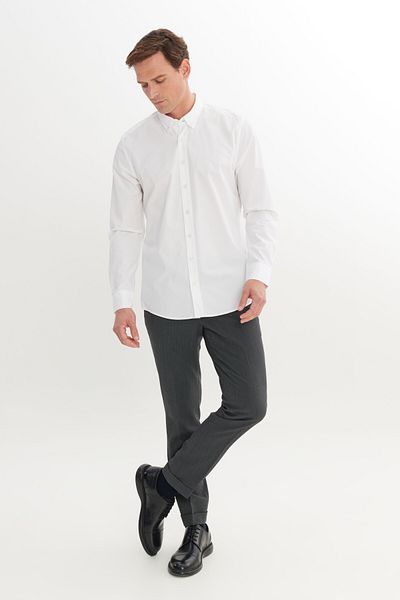 AC&Co / Altınyıldız Classics Men's White 100% Cotton Tailored Slim Fit Slim Fit Buttoned Collar Shirt