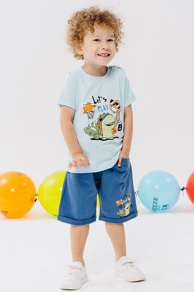 Breeze Boys' Shorts Set Playtime Happy Animals Printed 1-4 Years Old, Light Blue