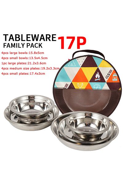 Choice 17Pcs Set 17/22Pcs Set Camping Stainless Steel Dinner Dish Plate Durable Outdoor Picnic Tableware Sa
