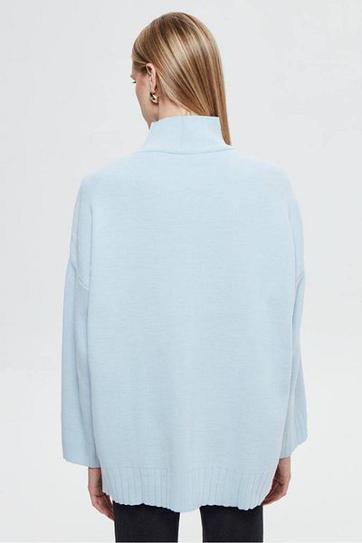 Vorondolo Knitwear Blue Oversize Turtleneck Women's Sweater