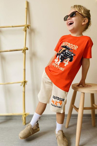 Breeze 1.5-5 Years Old Boy's Shorts Set - Adventure Themed, Car Print, Pomegranate Flower