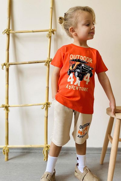 Breeze 1.5-5 Years Old Boy's Shorts Set - Adventure Themed, Car Print, Pomegranate Flower