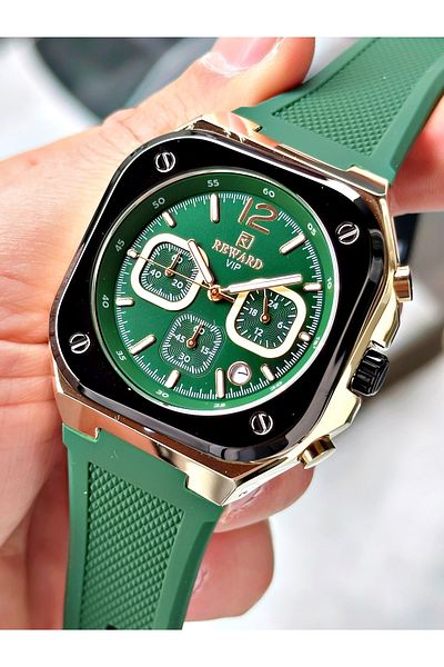 Reward Green Color Square Model Function Silicone Sports Men's Wrist Watch + Bracelet