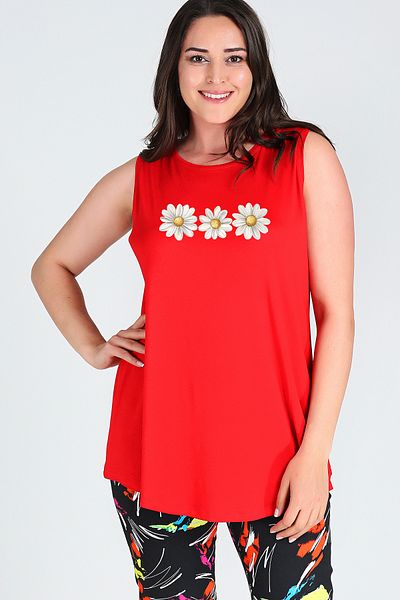 Curvy Trend Large Size Butterfly Printed Sleeveless Viscose Basic Blouse