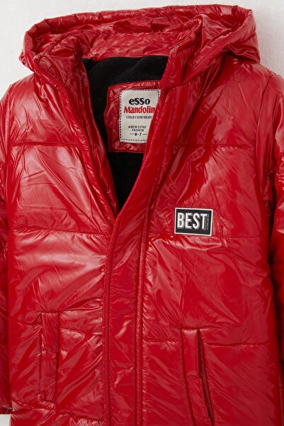 esso mandolin Boy's Coat Emblem Hooded Zippered 6-10 Years, Red