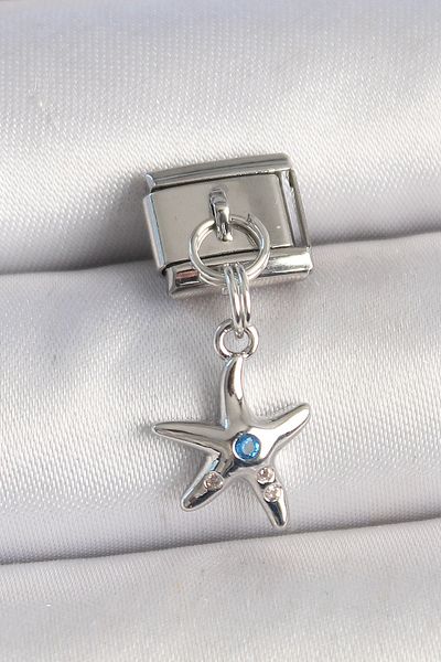 BESKAR Brass Silver Color Sea Star Model Blue Stone Detail Nomination Charm