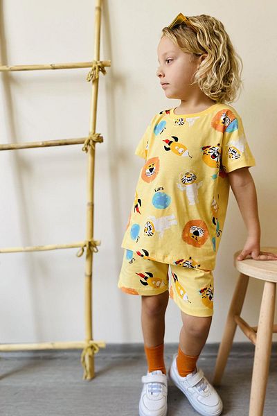 Breeze Boy's Shorts Set - Space Pattern, Astronaut and Animals Printed, 1.5-5 Years, Yellow