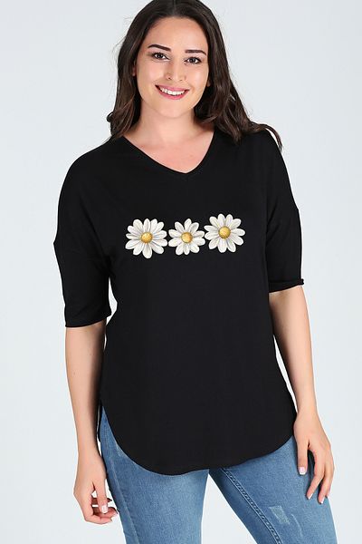 Curvy Trend Plus Size Daisy Printed Half Sleeve Side Slit Blouse